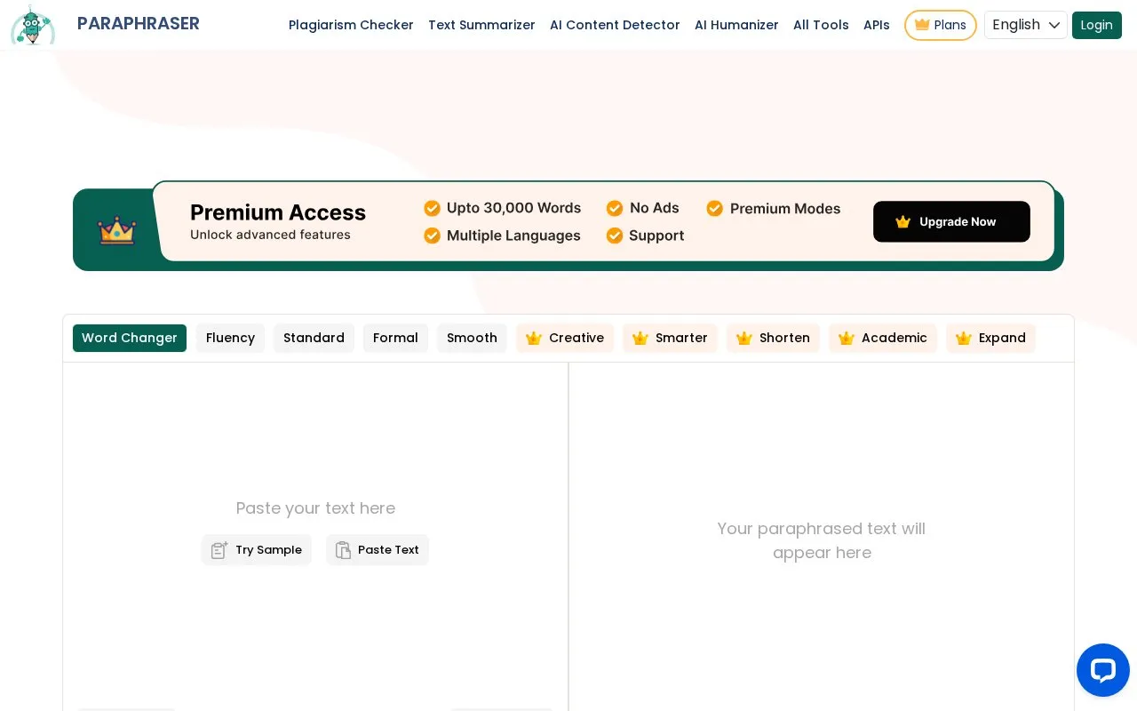 Paraphraser homepage screenshot