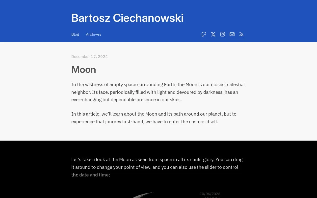 Bartosz Ciechanowski homepage screenshot