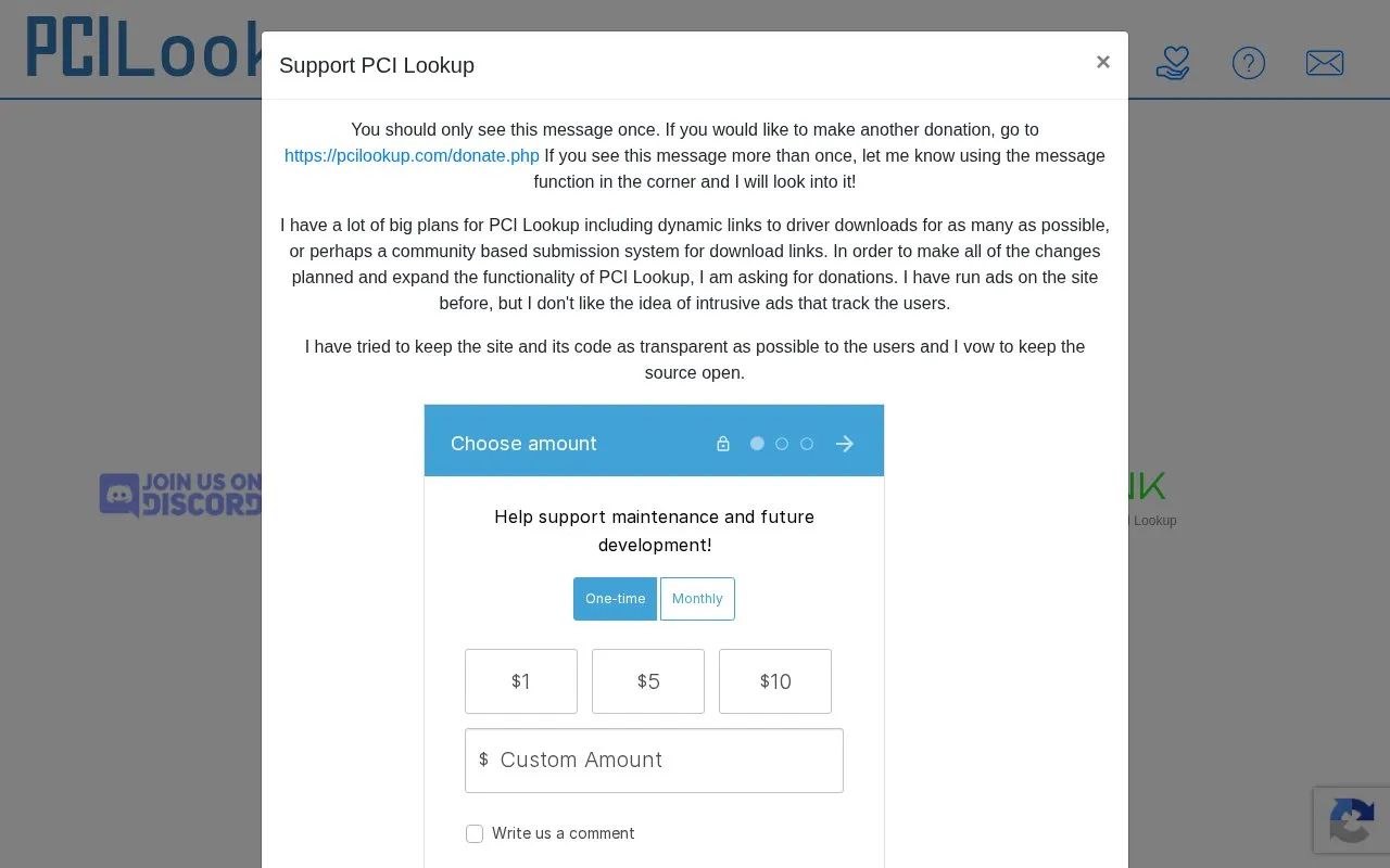 PCI Lookup homepage screenshot