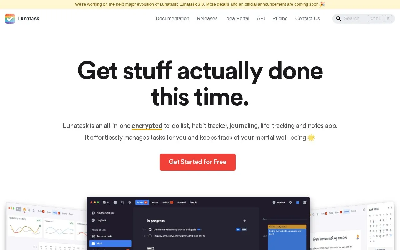 Lunatask homepage screenshot