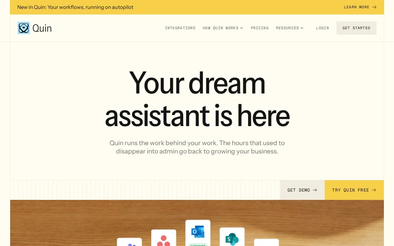 Quin homepage screenshot