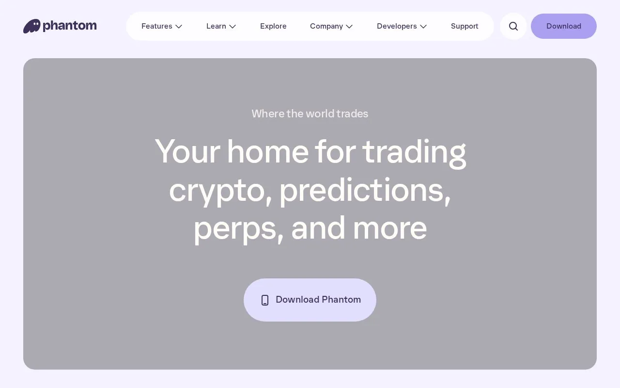 Phantom Wallet homepage screenshot