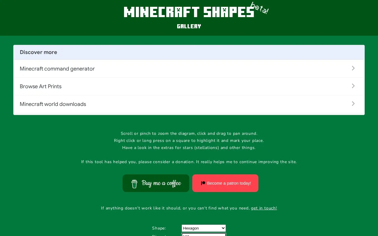 Minecraft Shapes homepage screenshot