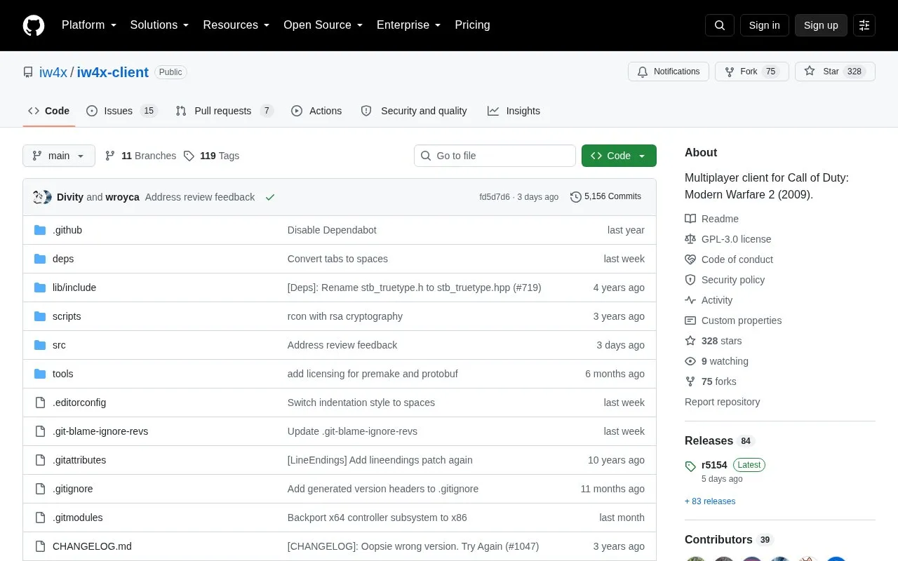 Iw4x Client homepage screenshot