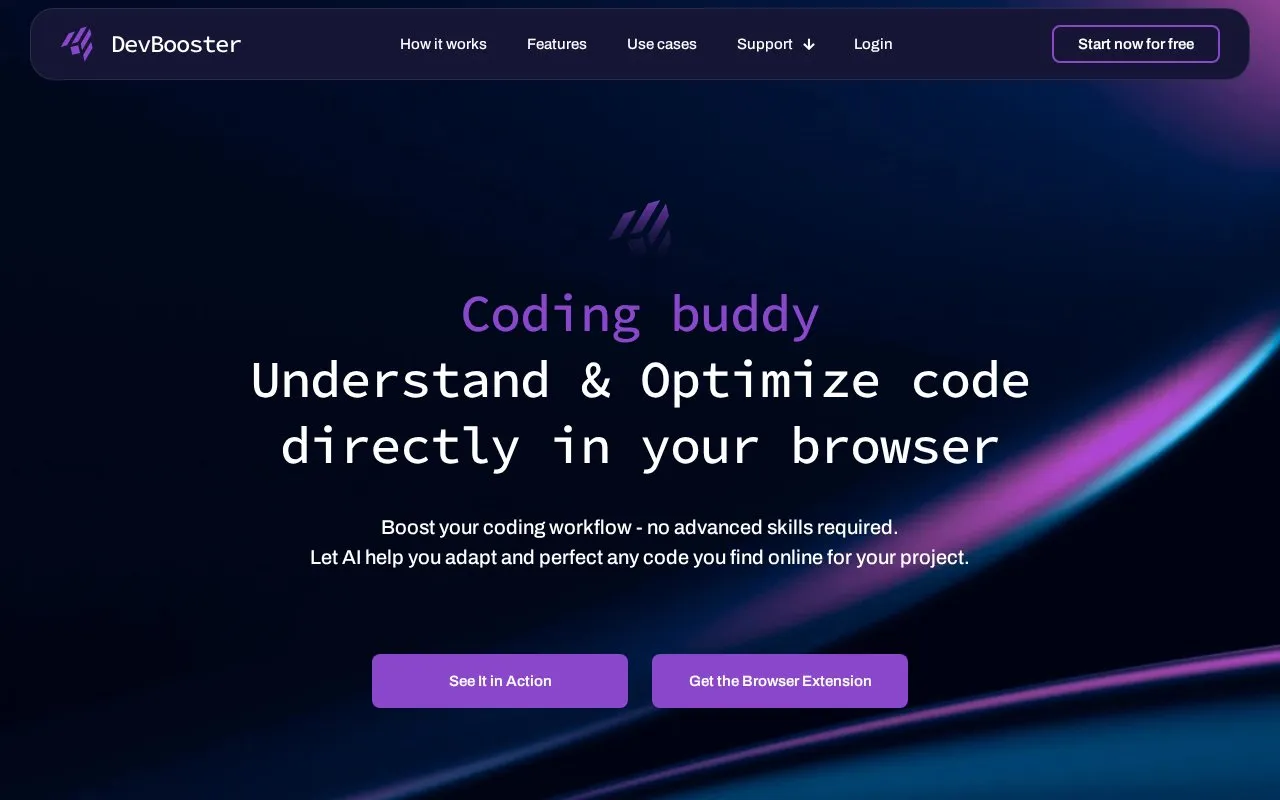 DevBooster homepage screenshot