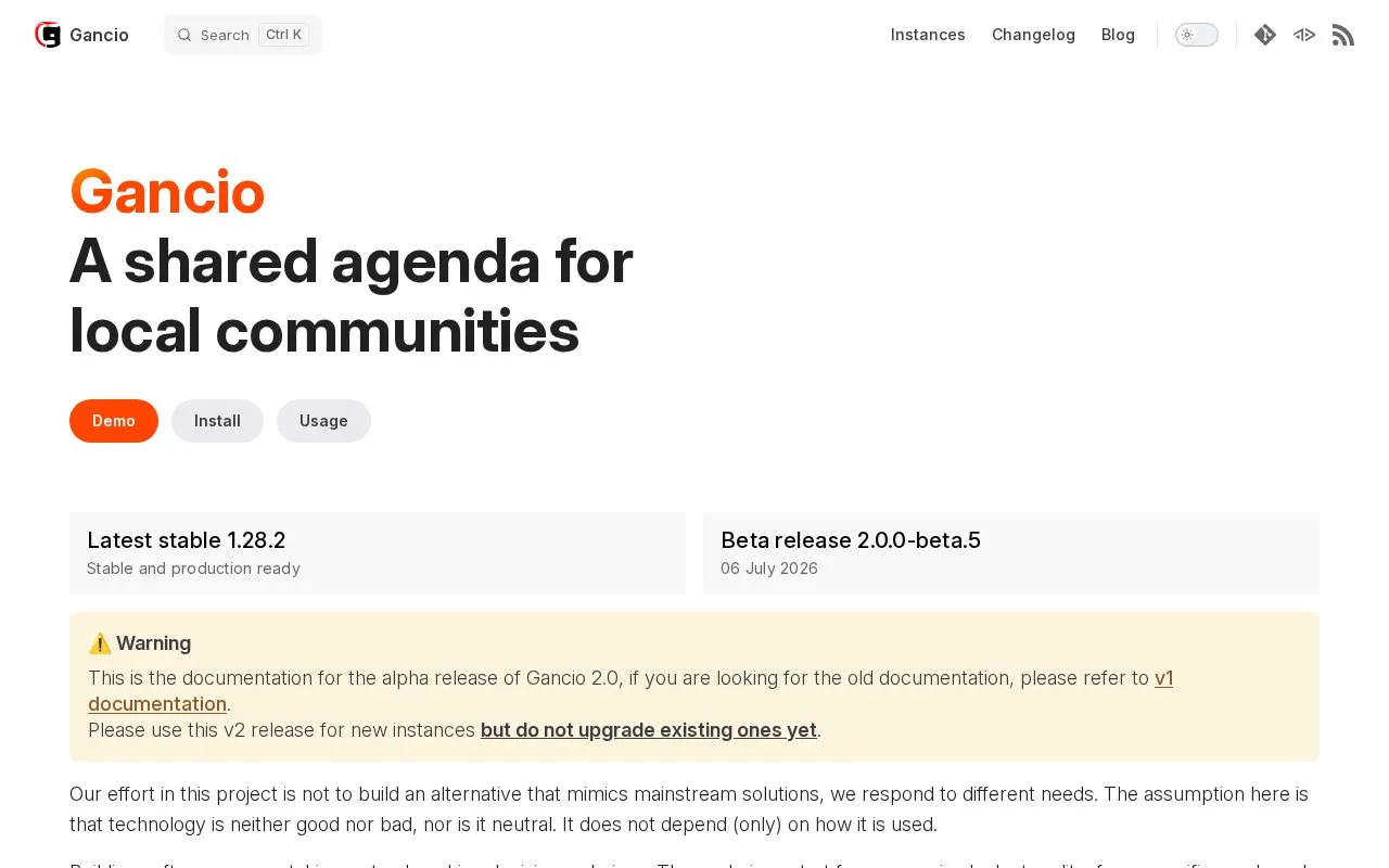 Gancio homepage screenshot