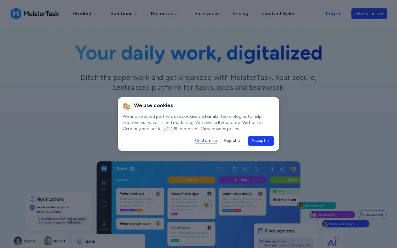 MeisterTask homepage screenshot