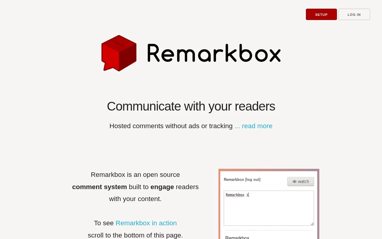 Remarkbox homepage screenshot