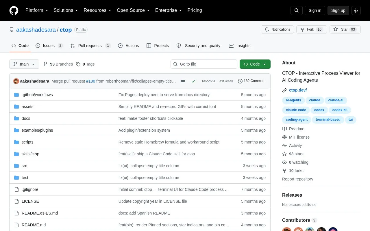 ctop homepage screenshot