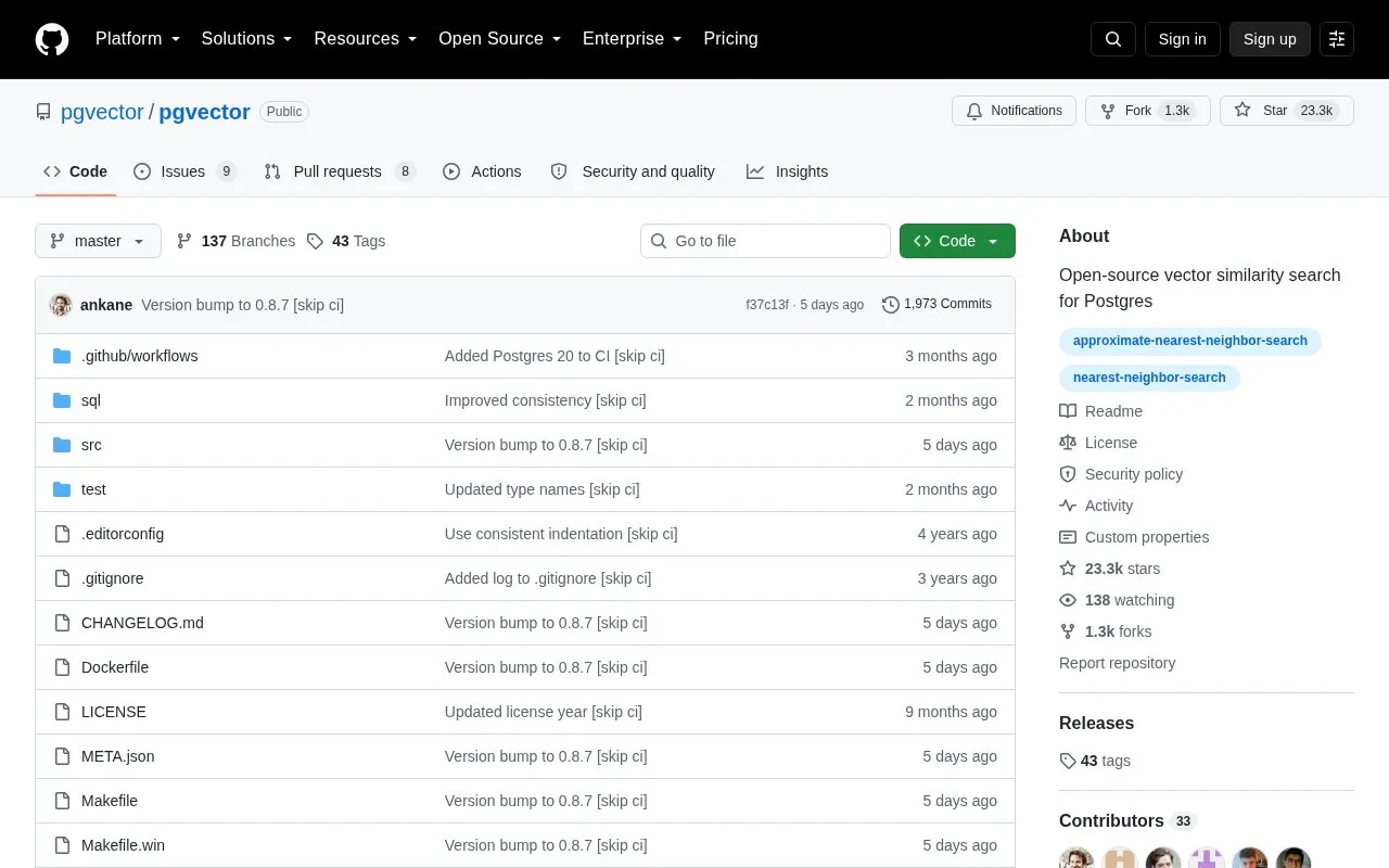 pgvector homepage screenshot