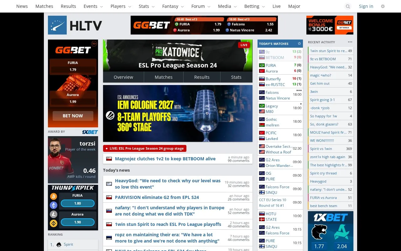 HLTV homepage screenshot