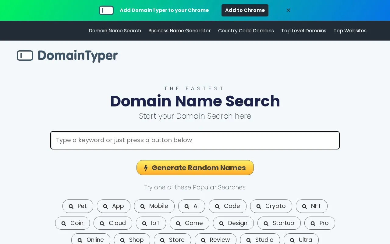 DomainTyper homepage screenshot