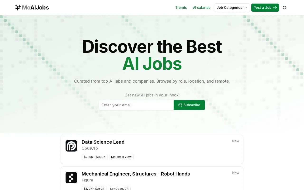 MoAIJobs homepage screenshot