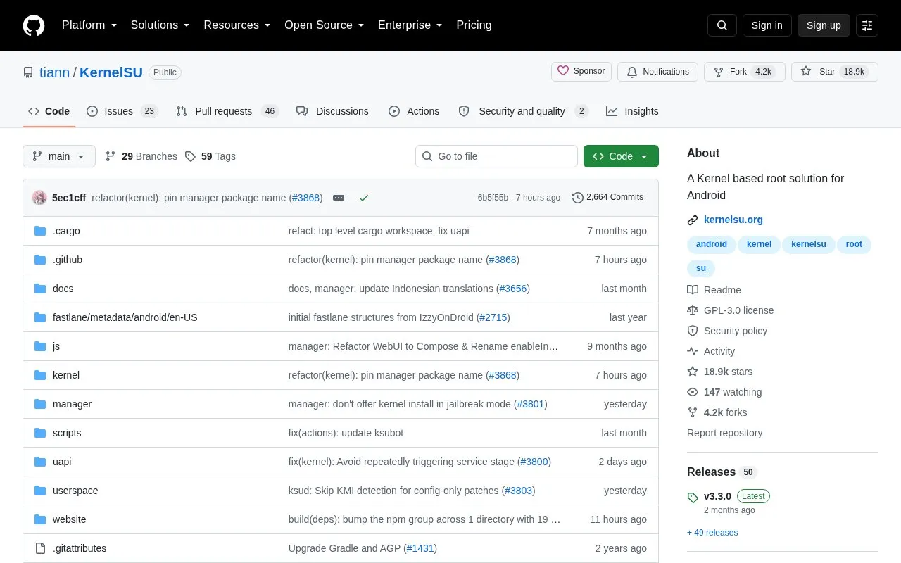Kernel Su homepage screenshot