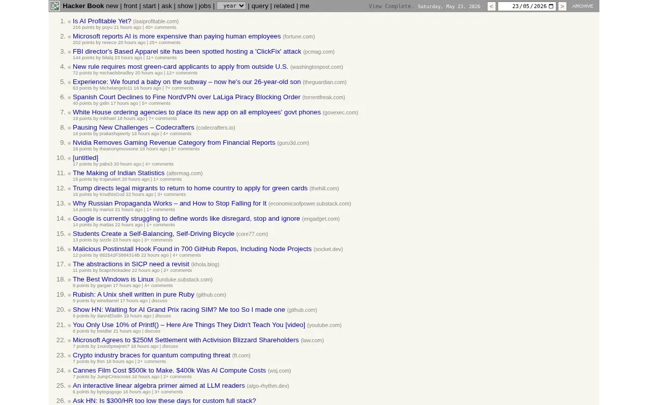 Hacker Book homepage screenshot