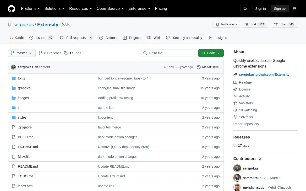 Extensity homepage screenshot