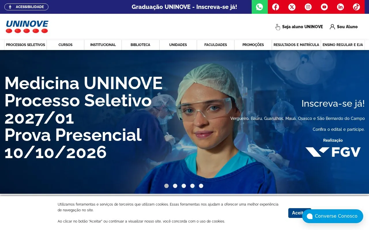 Universidade Nove de Julho homepage screenshot