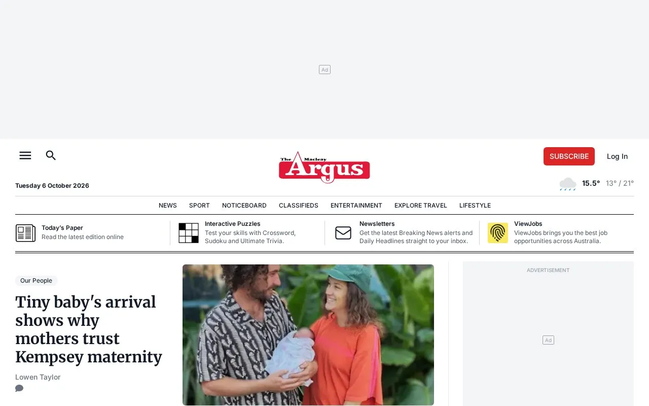 The Macleay Argus homepage screenshot