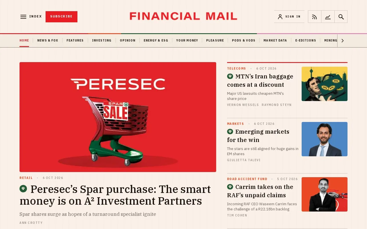 Financial Mail homepage screenshot
