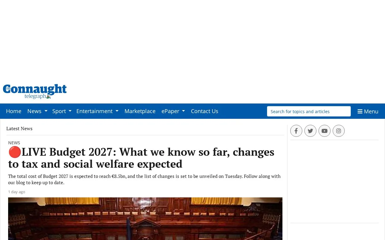 Connaught Telegraph homepage screenshot