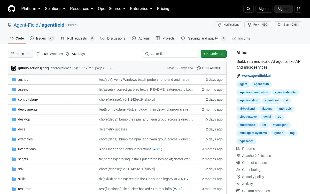 AgentField homepage screenshot