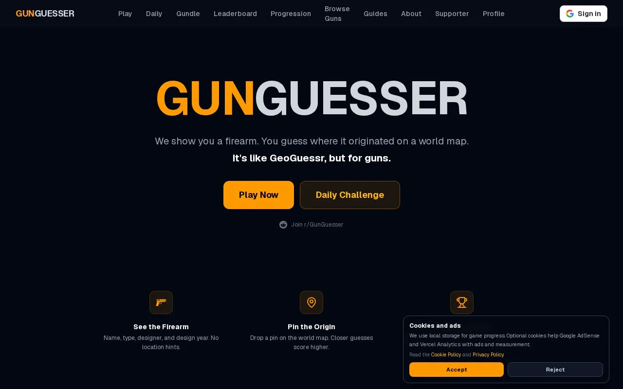 GunGuesser homepage screenshot
