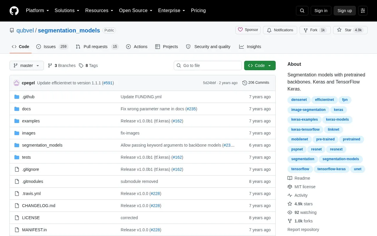 segmentation models homepage screenshot