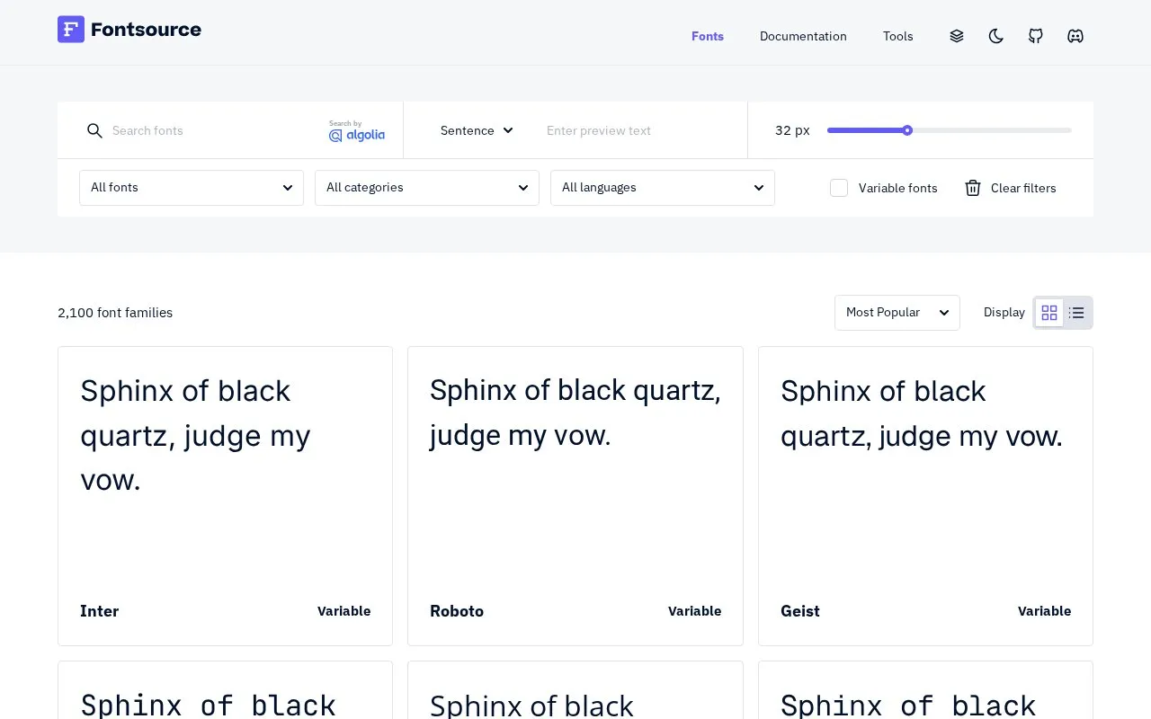 Fontsource homepage screenshot
