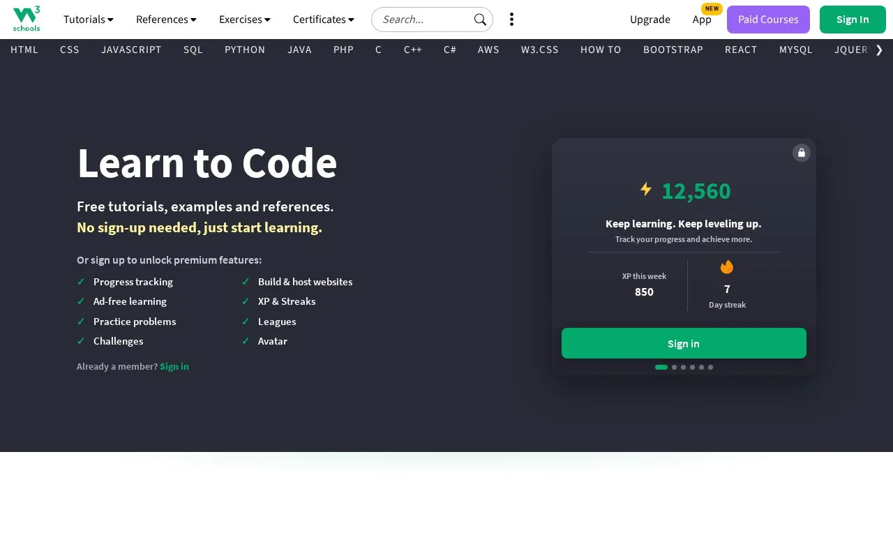 W3Schools homepage screenshot