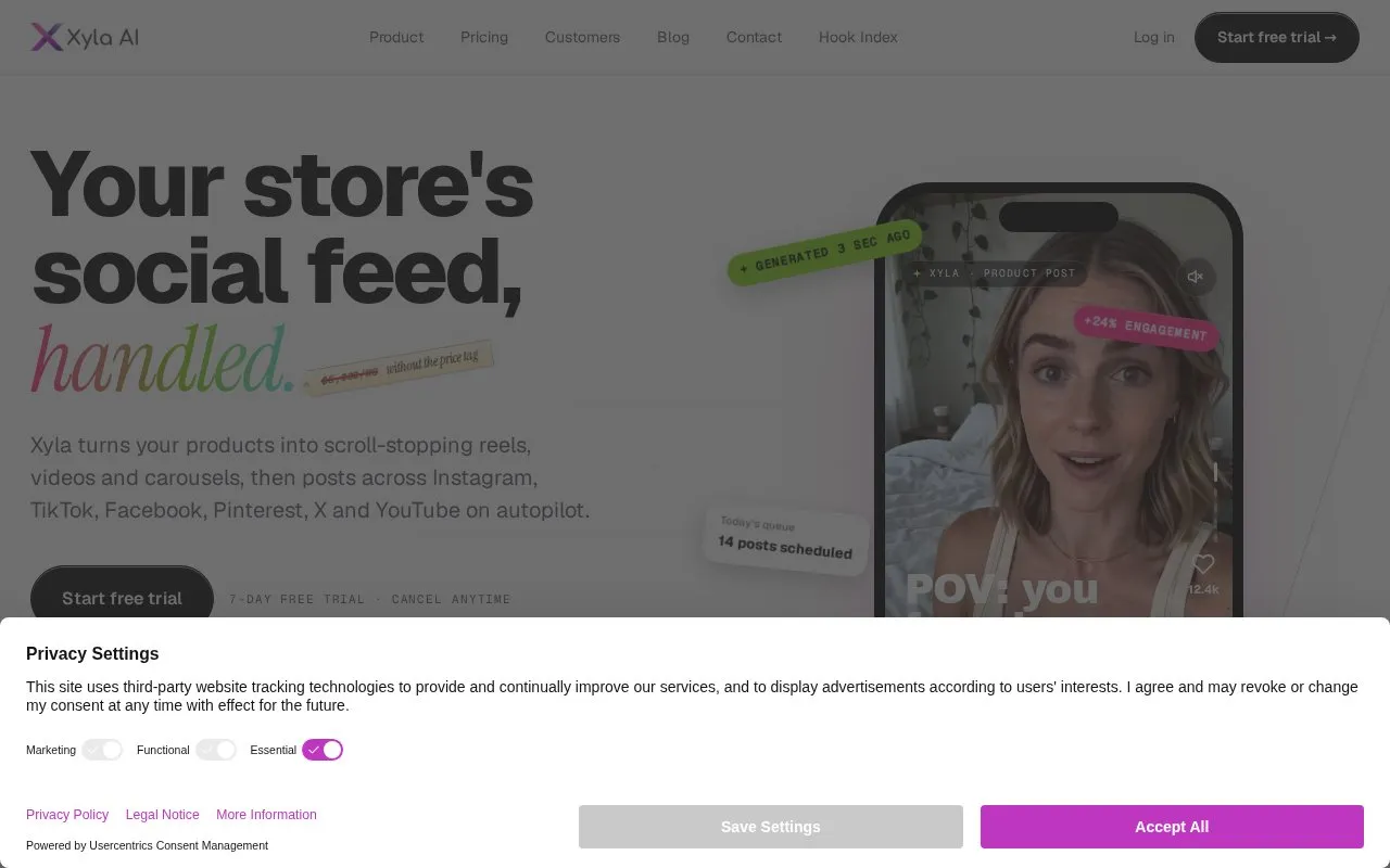 Xyla AI homepage screenshot