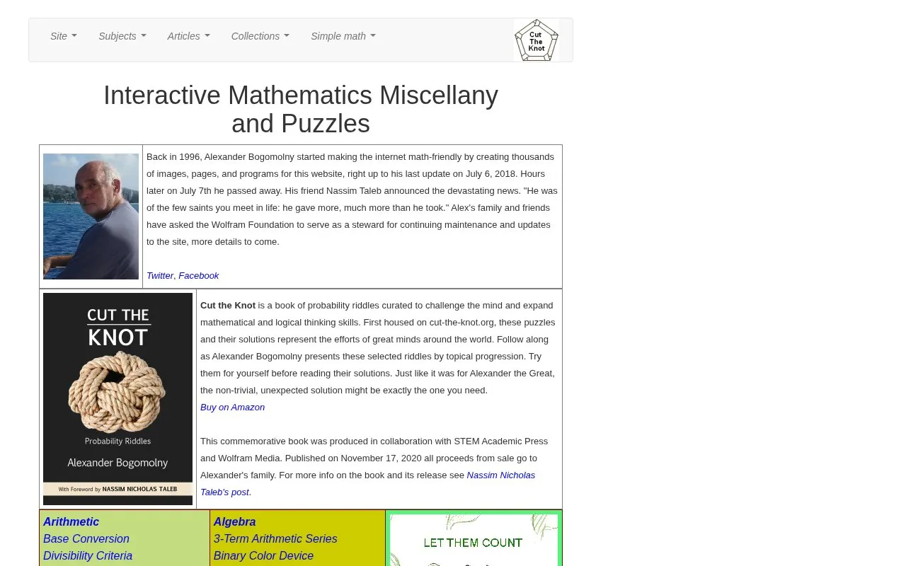 Cut The Knot homepage screenshot