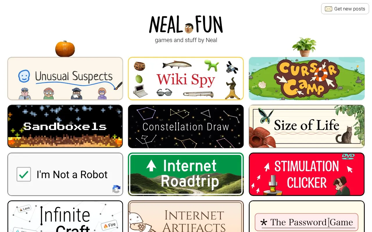 Neal.fun homepage screenshot