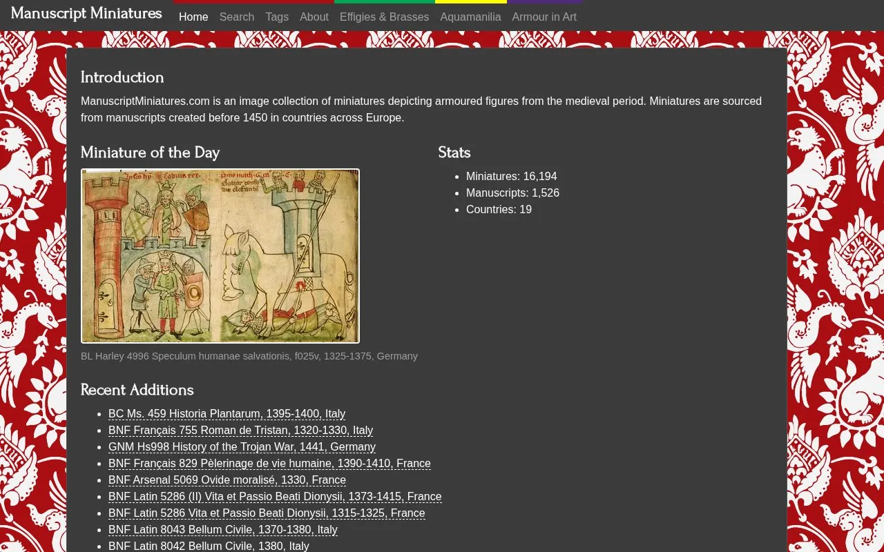 ManuscriptMiniatures homepage screenshot