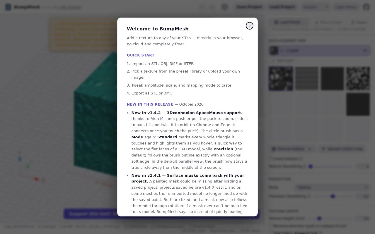 BumpMesh homepage screenshot
