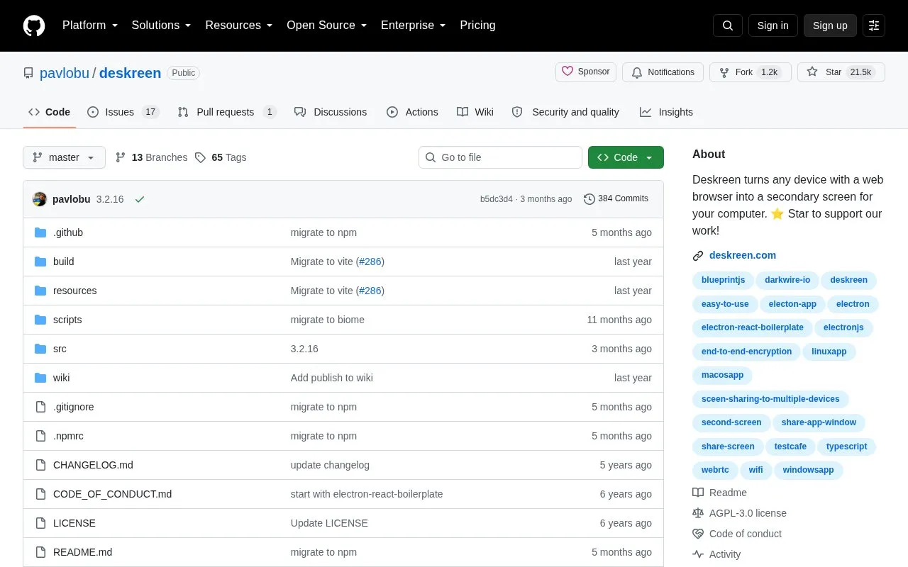 Deskreen homepage screenshot