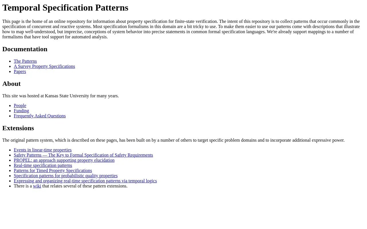 Spec Patterns homepage screenshot