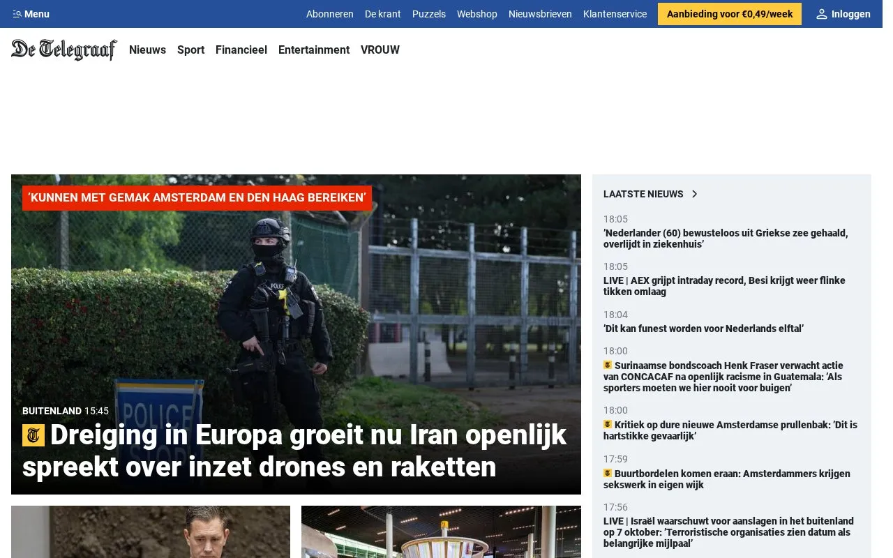 De Telegraaf homepage screenshot