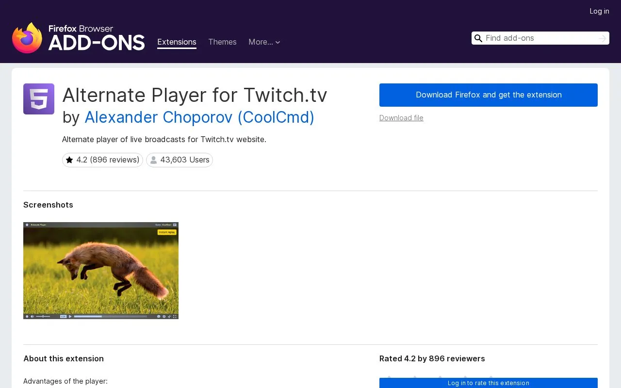 Alternate Player for Twitch.tv by Alexander Choporov (CoolCmd) homepage screenshot