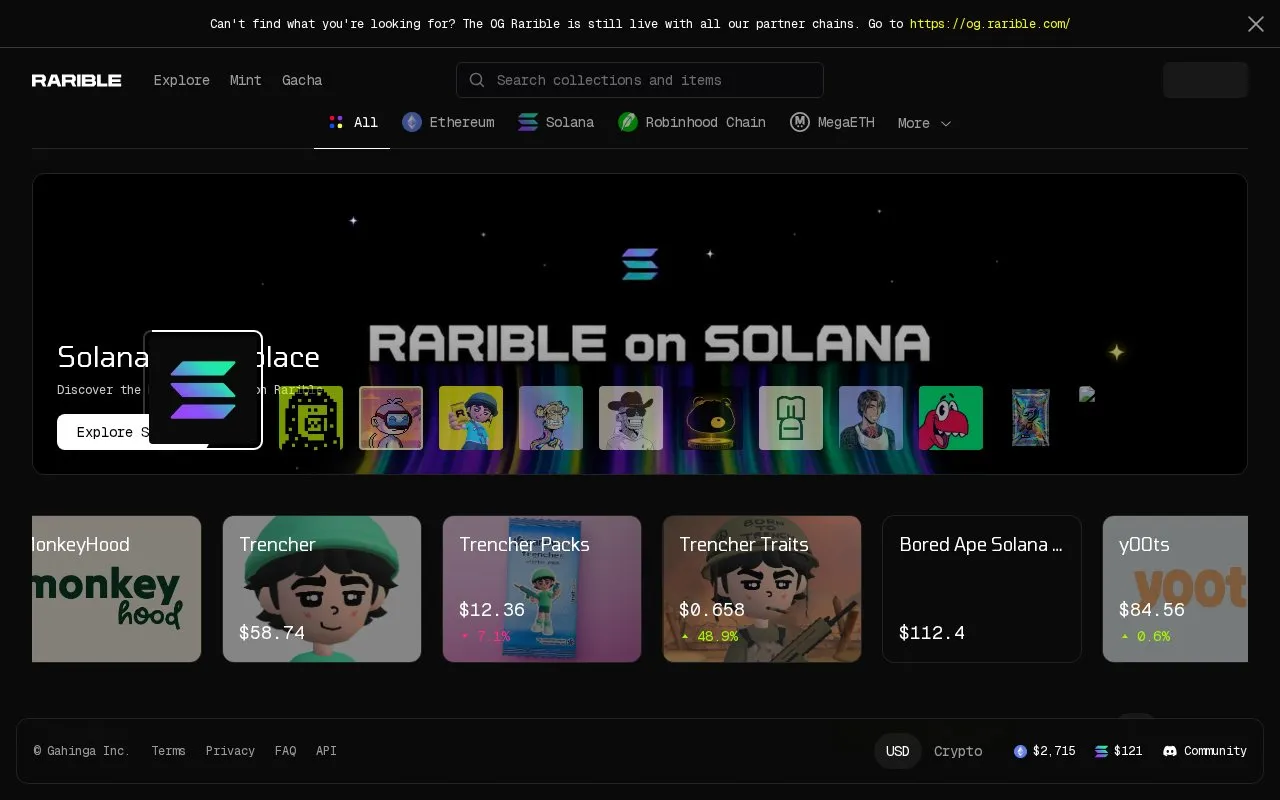 Rarible homepage screenshot