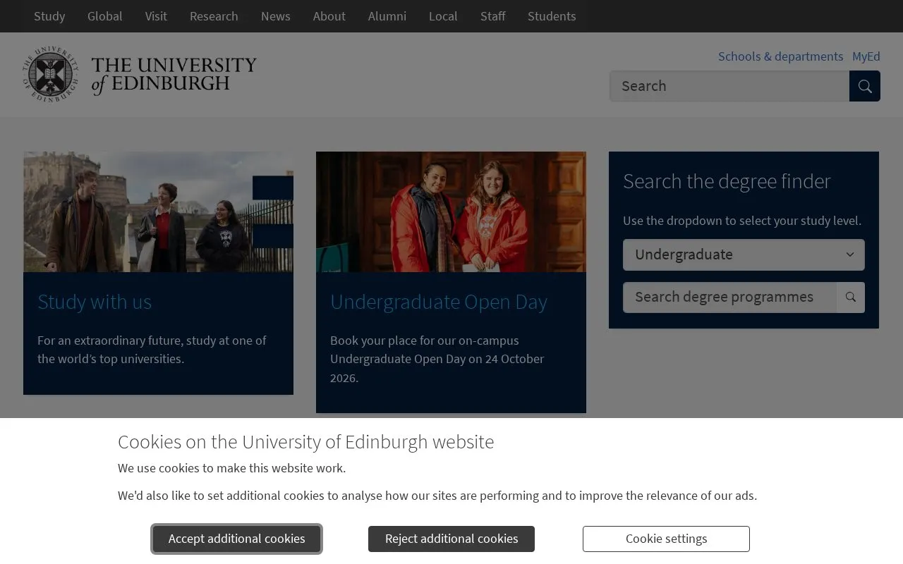 The University of Edinburgh homepage screenshot