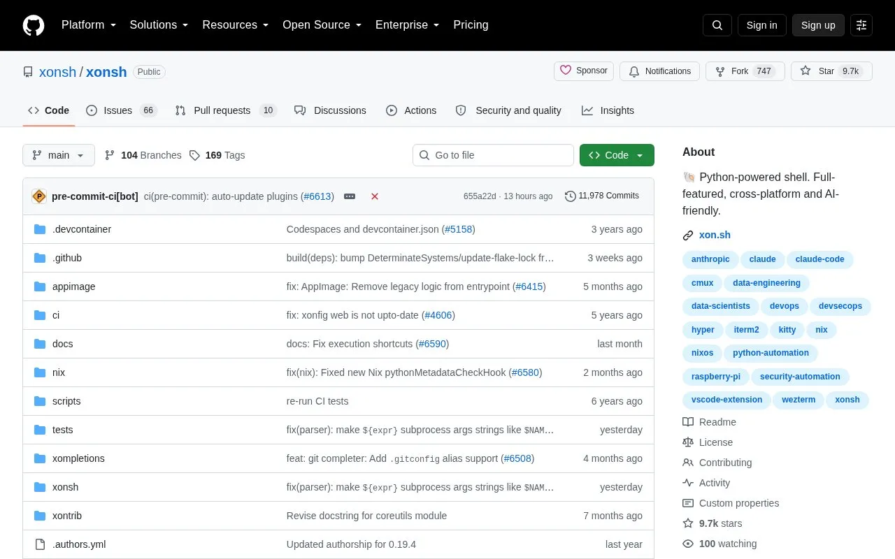 xonsh shell homepage screenshot