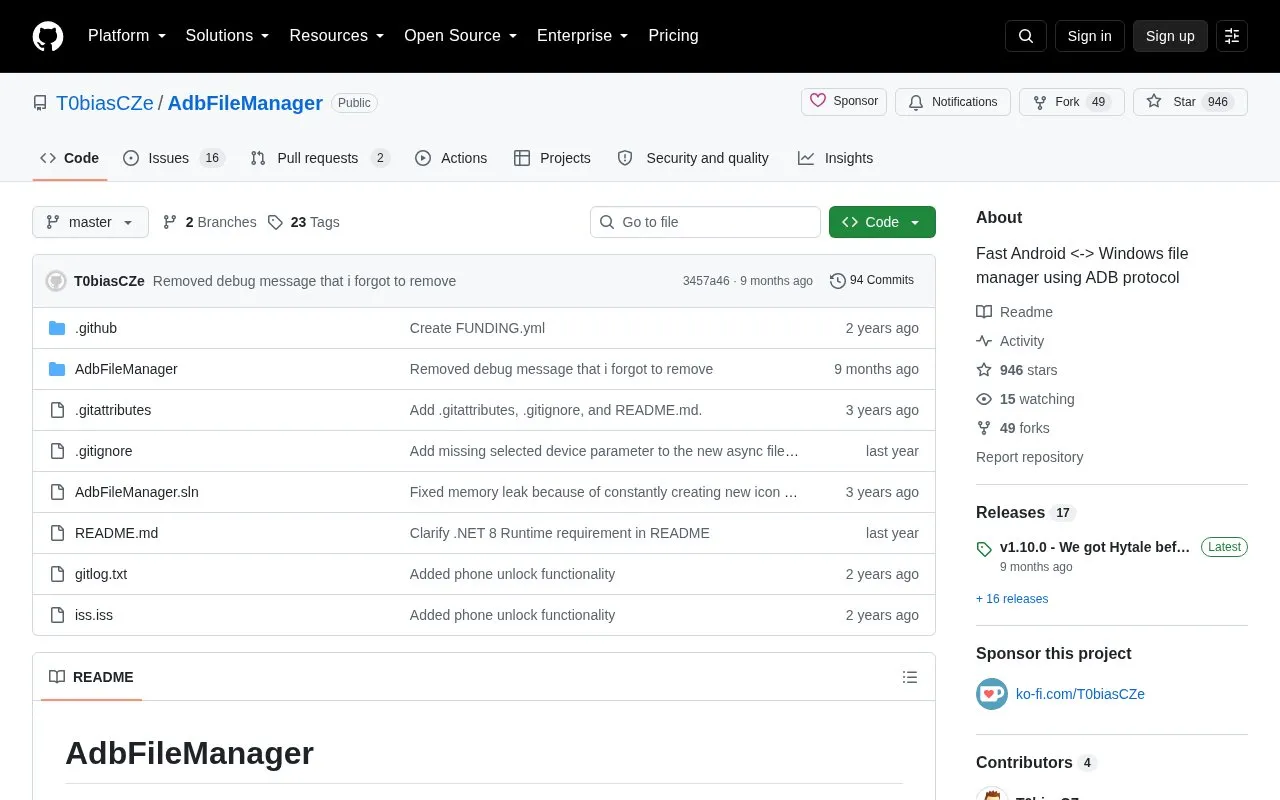 AdbFileManager homepage screenshot