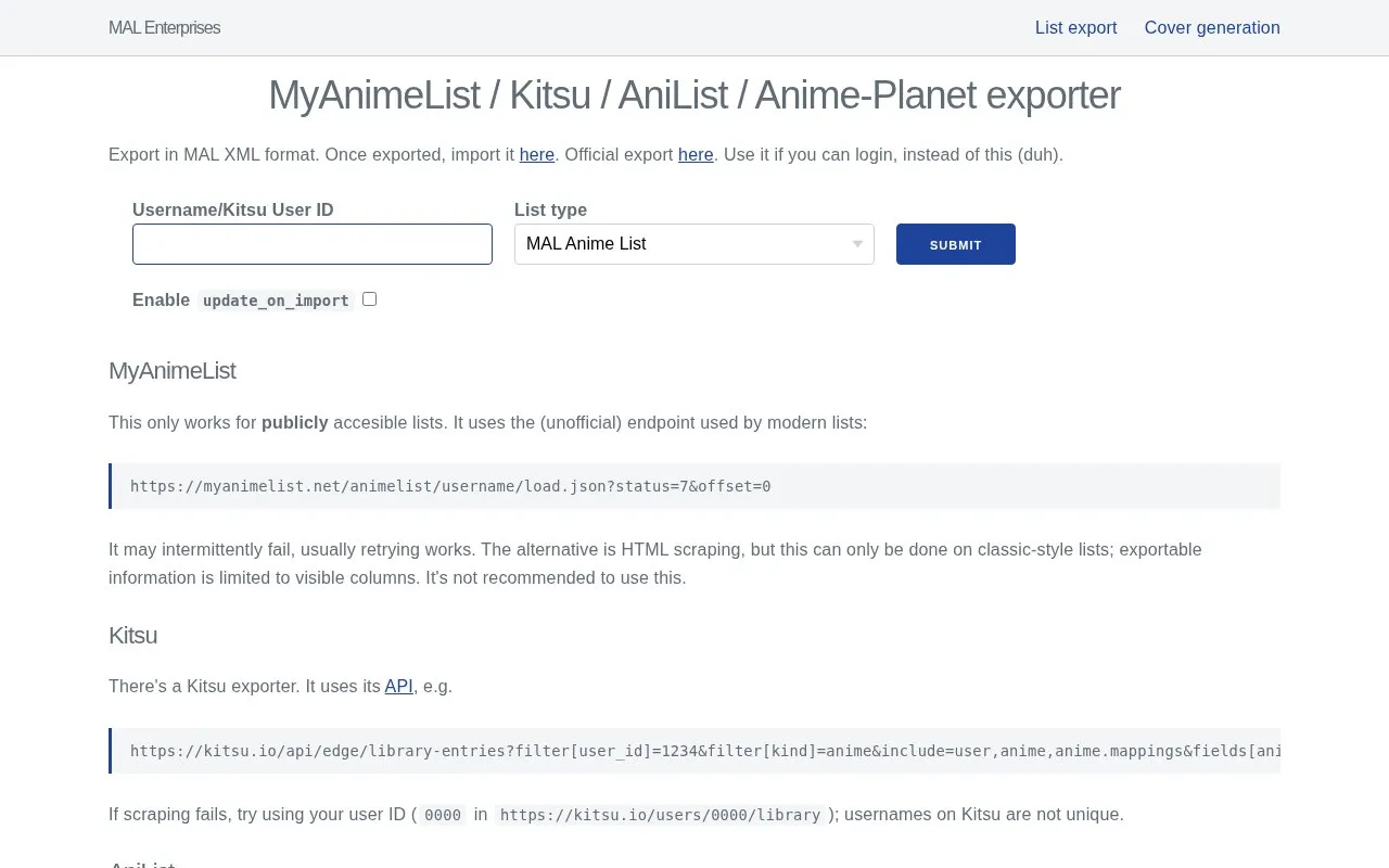 Export homepage screenshot