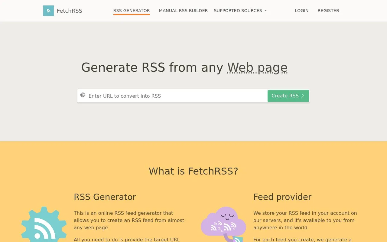 FetchRSS homepage screenshot