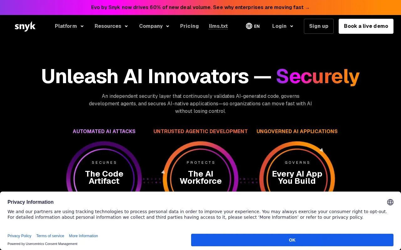Snyk homepage screenshot