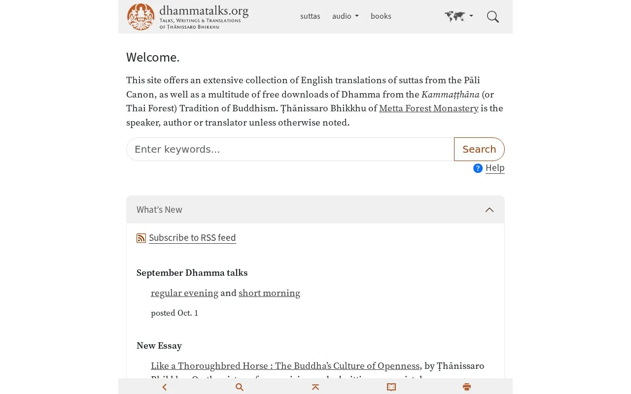 Dhamma Talks homepage screenshot