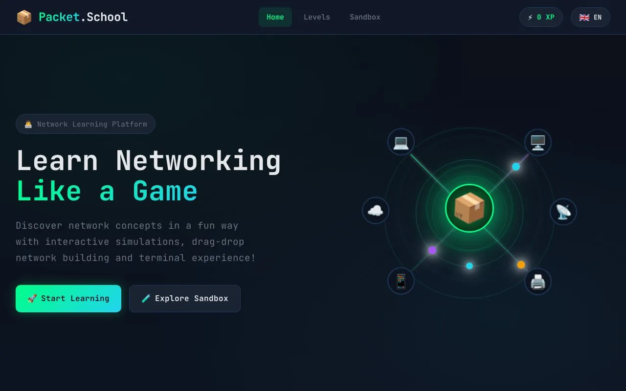 Packet.School homepage screenshot
