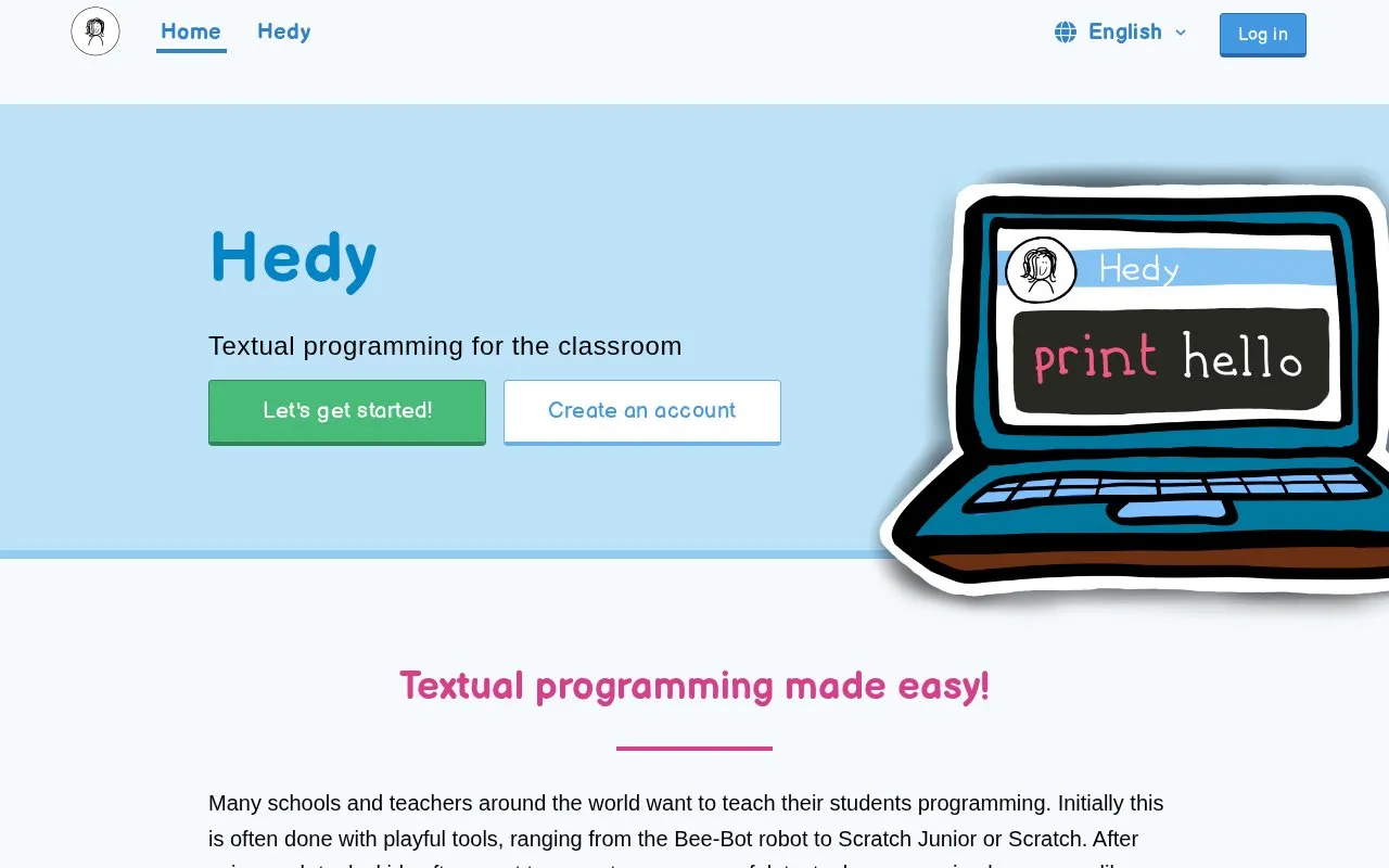 Hedy homepage screenshot