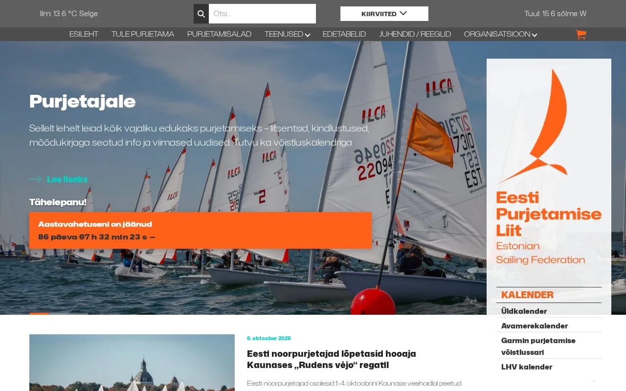 Purjetaja homepage screenshot