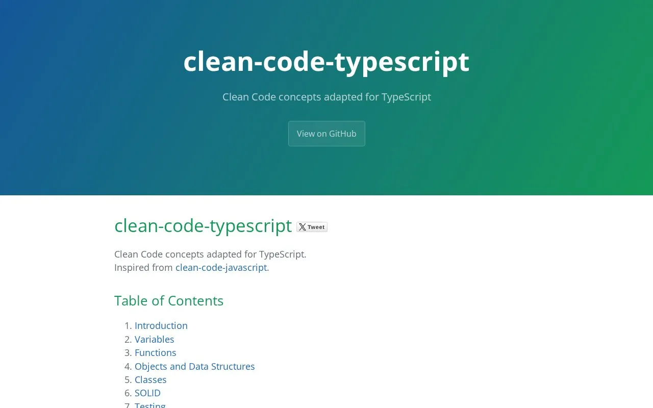 clean-code-typescript homepage screenshot